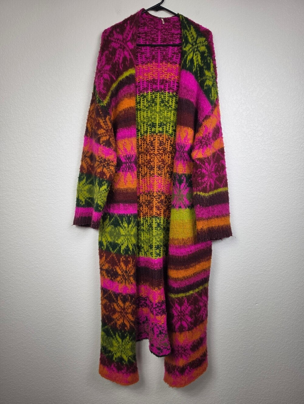 Free People $348 Colorful Long Knit Cardigan Sweater